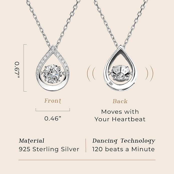ARINZA Moissanite Necklace for Women, 1 Ct 925 Sterling Silver Dancing Diamond Pendant, 18+2 Inch Chain, Valentine’s Day Christmas Gift for Her, Wife, Mom, Anniversary, Birthday
