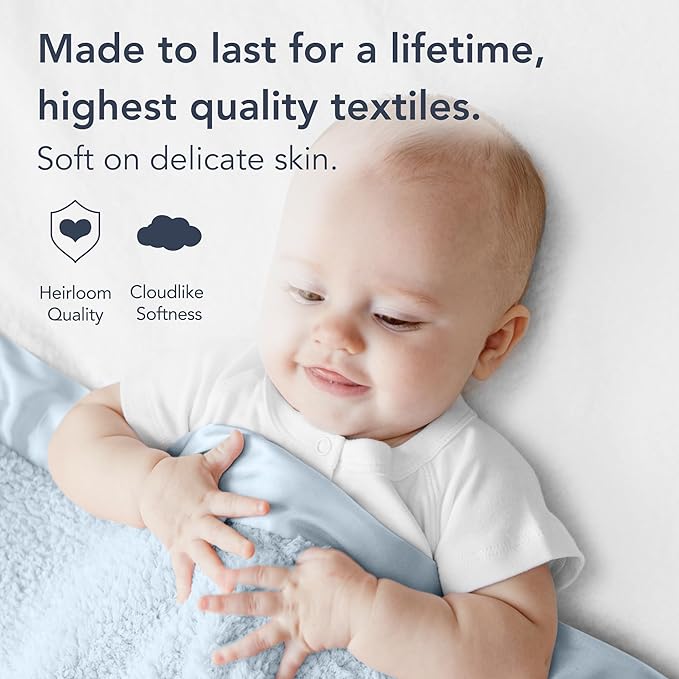 Little Giraffe Baby Blanket - Chenille Soft Blanket with Satin Trim - Baby Stroller Blanket - Newborn Baby Essentials & Gifts - 29" x 35" - Blue