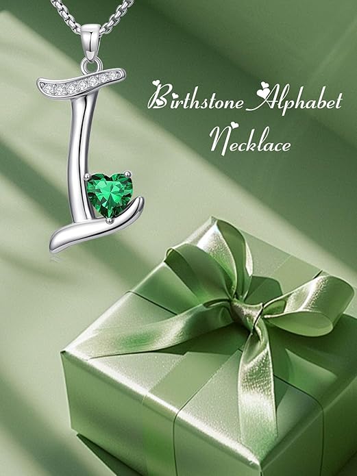 Valentines Day Gifts for Women Alphabet A to Z Initial Birthstone Pendant Necklaces for Women - 18k White Gold Plated Personalized Name Jewelry Valentine Mothers Day Birthday Gifts for Women Her Girlfriend