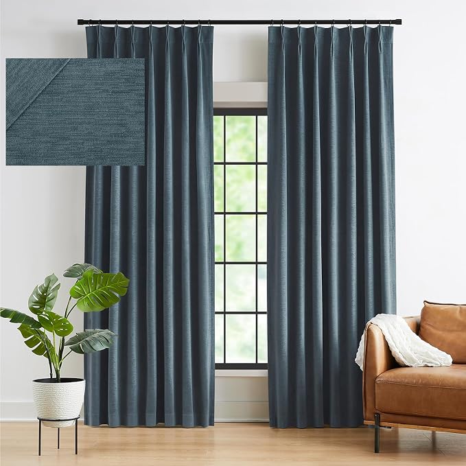 Kayne Studio Storm Blue Velvet Pinch Pleated Back Tab Curtains 84 Inch Long | by KayneStudio