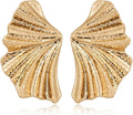 Chunky Gold Statement Earrings For Women Gold Plated Sectored Flower Leaf Shell Angel Wing Earrings Trendy Boho Jewelry For Women Large Stud Earrings Hypoallergenic Earrings