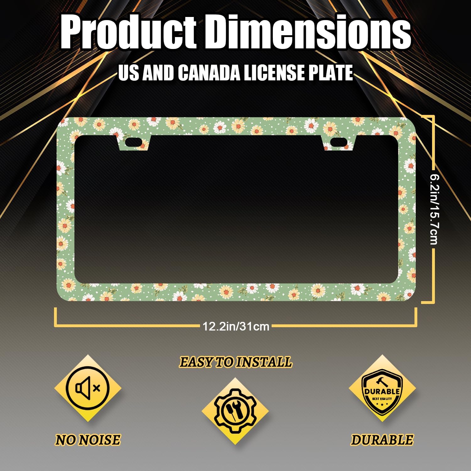 Cute Daisy Floral License Plate Frame Beautiful Flowers License Plate Holder for Personalized Car Decorative Stainless Steel Colorful License Plate Daisy Auto Part with Screws 12.2" x 6.2"