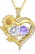 Sunflower Heart Necklace for Women 14K Gold Exquisite Valentines Day Anniversary Birthday Gifts for Wife Mother Her Double Birthstone Pendant Jewelry‘You Are My Sunshine’