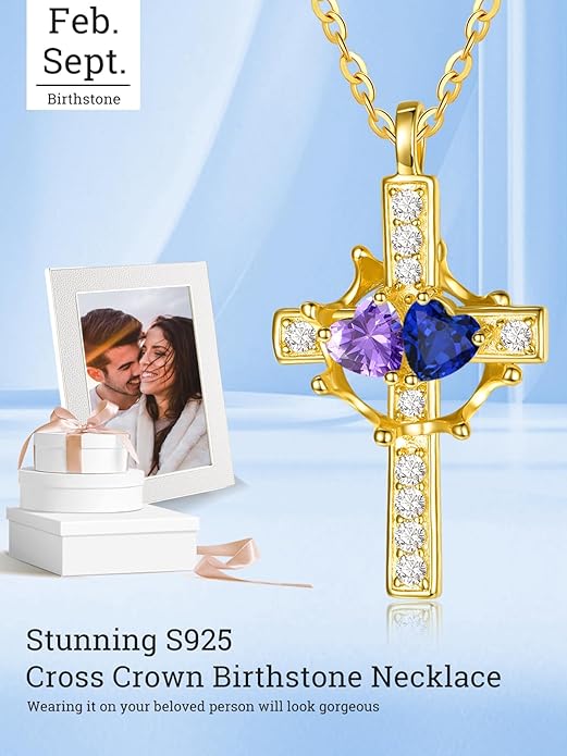 Valentine's Day Gifts for Wife 925 Sterling Silver Double Birthstone Pendant Necklaces I Love You for Always and Forever Necklace Anniversary Birthday Gifts for Wife Girlfriend Mom Her