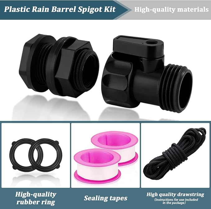 Rain Barrel Spigot Kit 4 Kit Water hose Shut-Off Ball Valve Plastic Garden Hose - Image 5
