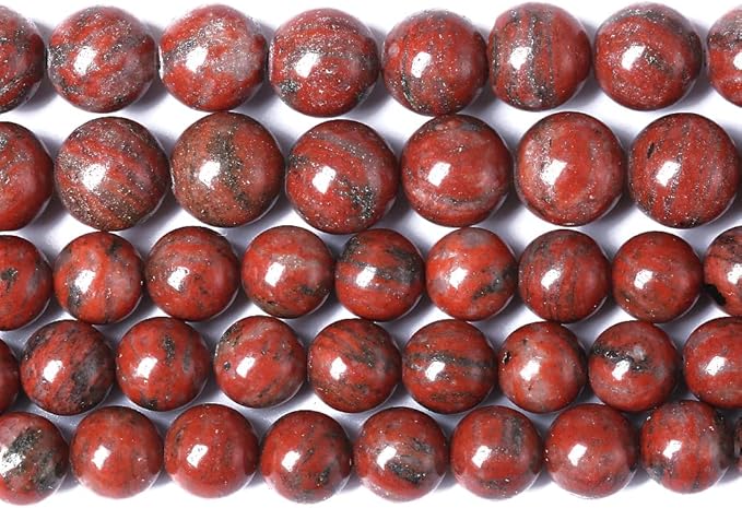 36pcs 10mm Natural Red Seasame Jasper Gemstone Beads Round Loose Spacer Beads for Jewelry Making DIY Bracelets Necklaces 15" (10mm, Red Seasame Jasper)