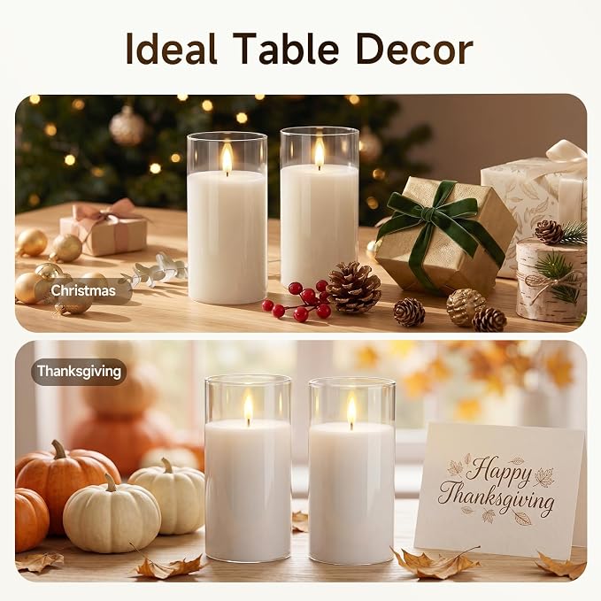Homemory Pure White Glass Flameless Candles, Real Wax, Remote Timer, 2 Pack | - Image 5