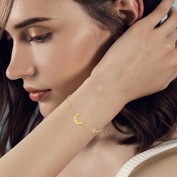 KECHO 14k Yellow Gold Butterfly/Dragonfly/Frog/Sunflower/Daisy/Tree of life/Moon/Clover Bracelet Anklet for Women