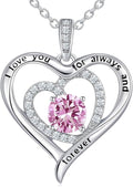 S925 Sterling Silver Necklace for Women, Valentines Day Gifts for Her, Love Heart Birthstone Necklaces for Women, Wife Jewelry, Mom Birthday Valentines Mothers Day Gifts, Girlfriend Necklaces, Daughter Heart Jewel, Anniversary for Her