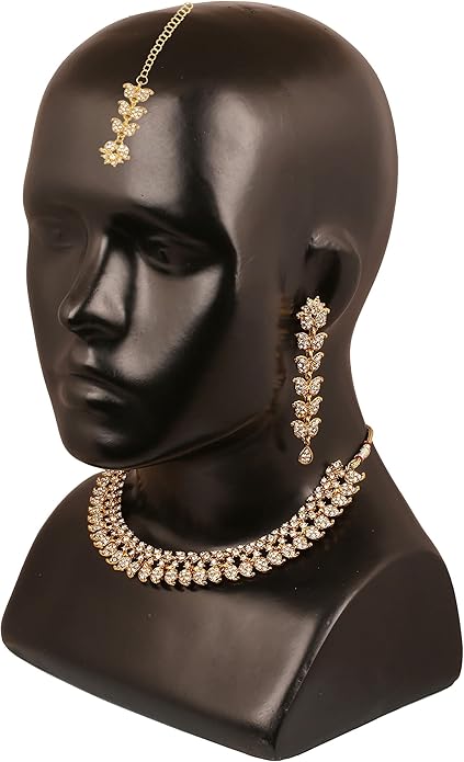 Touchstone Indian wedding jewelry set gold traditional necklaces for women statement rhinestone sets hollywood glamour style crystal stone bridal costume golden necklace