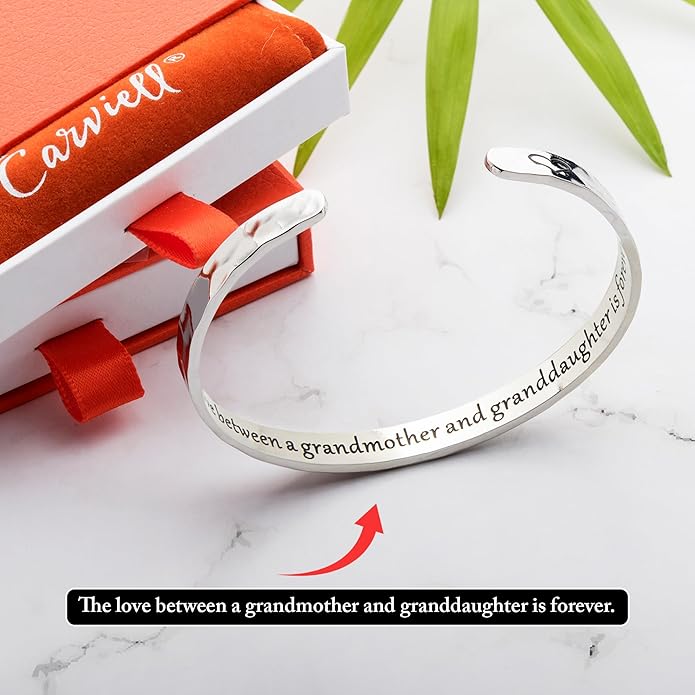 Carviell Engraved Cuff Bracelets for Women – Inspirational, Friendship, Love, Mom, Daughter, Sister, Christian, Graduation, Memorial & Wedding Gifts – 80+ Phrases – Stainless Steel, Gift-Ready