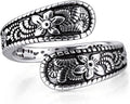 Vintage 14K Gold Plated and Silver Spoon Ring – Adjustable Ring with Carving Design for Women, Unique Boho Open Ring for Gift