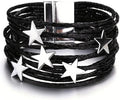 Fesciory Leather Wrap Bracelets for Women, Boho Leopard Multi-Layer Crystal Beads Cuff Bracelet Jewelry