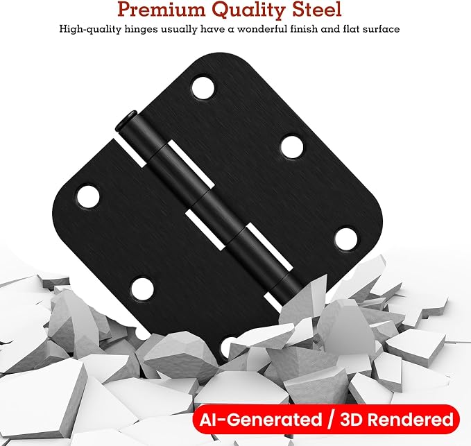 TDCHINGES Rounded Door Hinges 3.5" X 3 1/2 Inch Brushed Black 5/8" Radius | 18 - Image 4