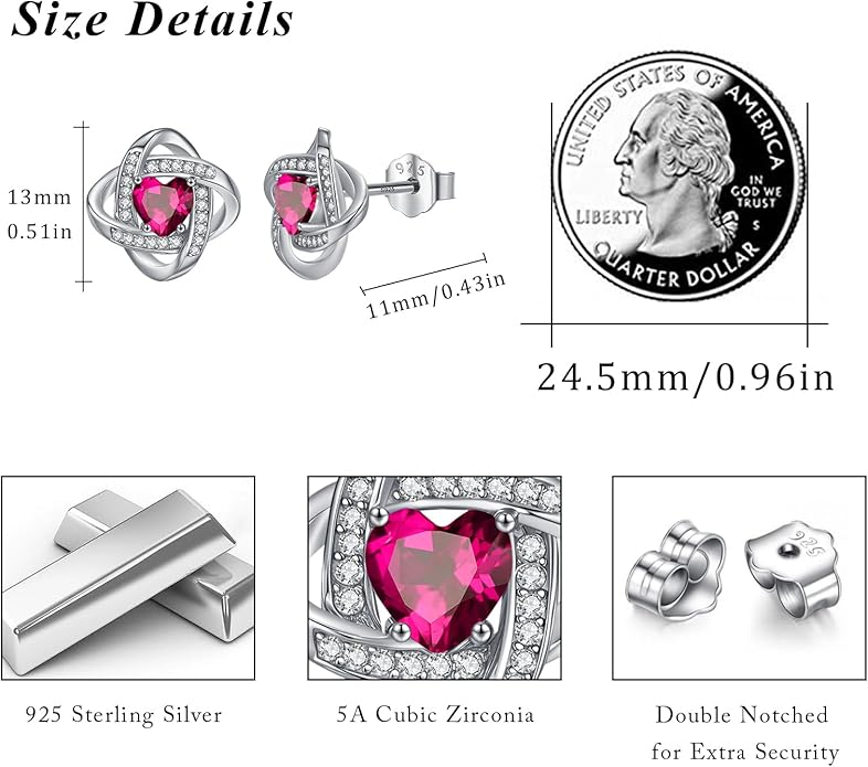 MEDWISE 925 Sterling Silver Birthstone Stud Earrings for Women Birthday Jewelry Gifts for Daughter Mother Women Valentines Day Gifts for Her