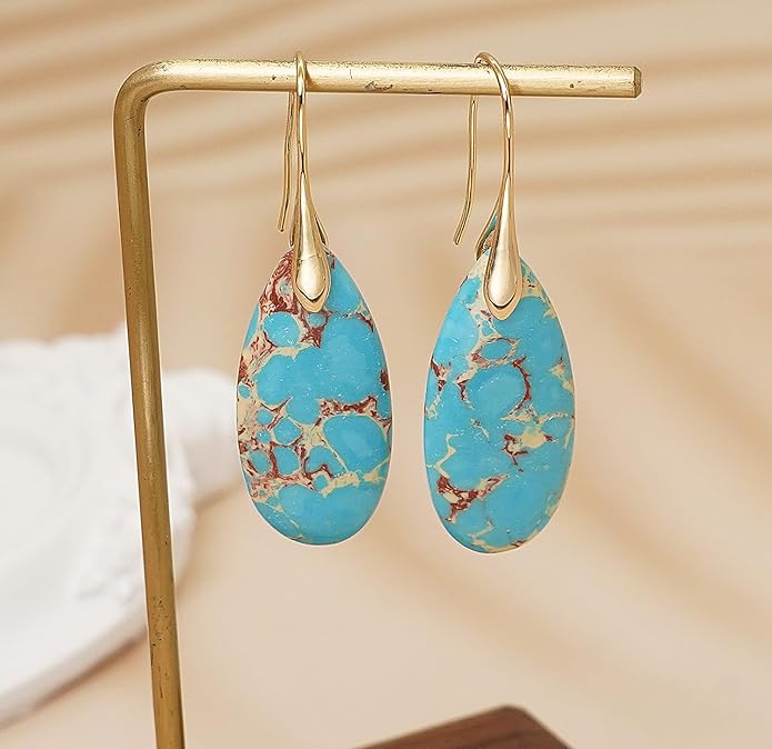 Natural Stone Earrings Waterdrop Stone Dangle Earrings for Women