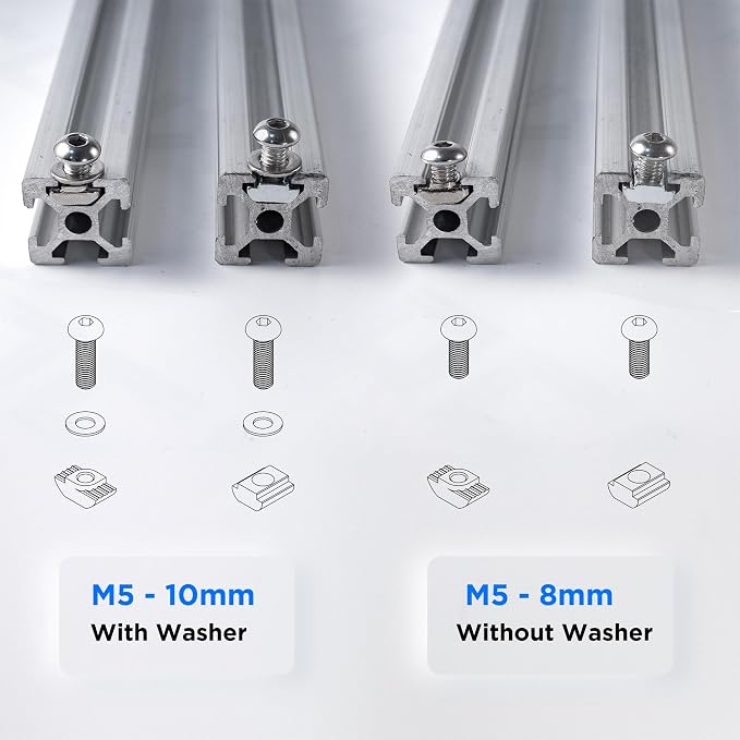 200 pcs 20 Series Aluminum Extrusion Silver M5 T-Nut and Screw Kit – Sliding & - Image 6