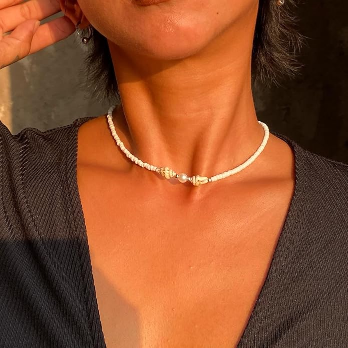 Women's Shell Starfish Boho Layered Beaded Necklace Choker for Summer Beach Vacation Gifts for Birthday/Anniversary/Christmas