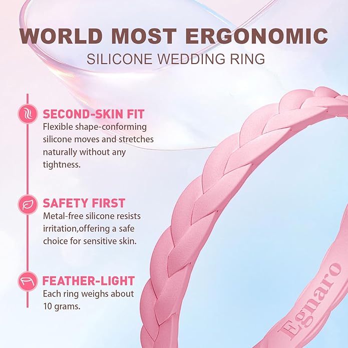 Egnaro Thin Silicone Anniversary Rings:2.5mm Wide - 2mm Thick Woven Design Statement Rubber Wedding bands Women,2-5 Variety Multipack