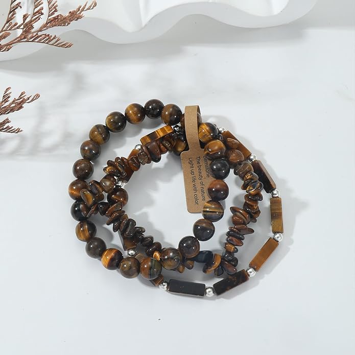 3Pcs Natural Stone Bracelets for Women 8mm Crystal Beaded Bracelets Handmade Stretch Bracelet Healing Crystal Jewelry for Women