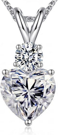 Forever Love Heart Pendant Necklaces for Women, 2-5 Carat Heartshape Moissanite Sterling Silver Pendant Jewelry, Ideal Anniversary Present or Birthday Gifts for Wife Her Girlfriend Mom Daughter