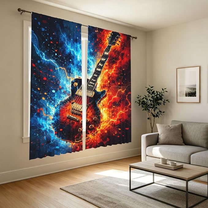 Electric Guitar Energy Storm Window Curtains 2 Panels Set, 52 X 84 Inch - Image 7