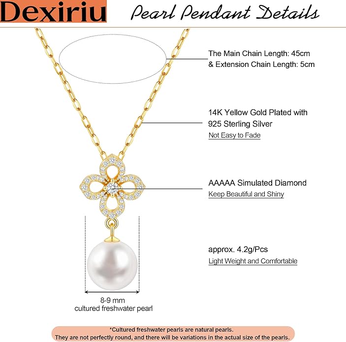 Pearl Necklace for Women with 14K Gold Plated S925 Silver & Butterfly Pendant Necklace, 17.7"+2" Chain Length, Gift for Birthday, Mothers Day, Christmas, Anniversary, Graduation