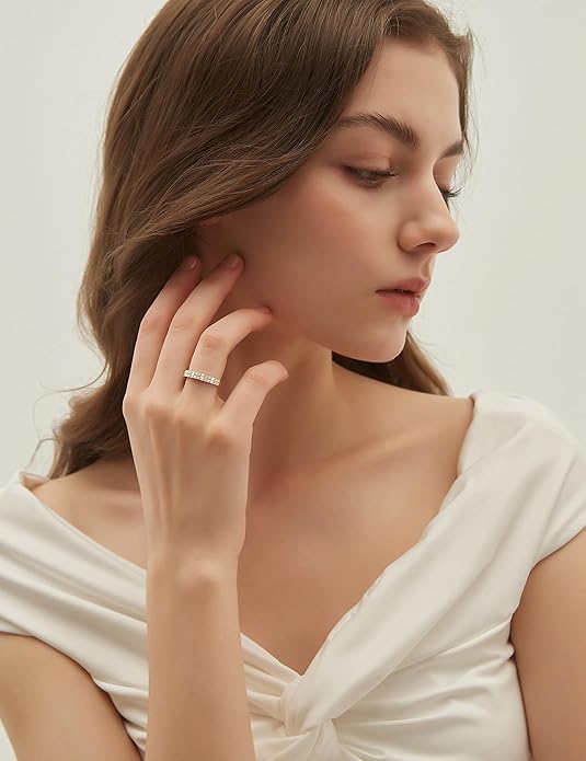 EAMTI 925 Sterling Silver Wedding Bands for Women Baguette Round Cubic Zirconia Stackable Promise Rings for Her Size 4-10