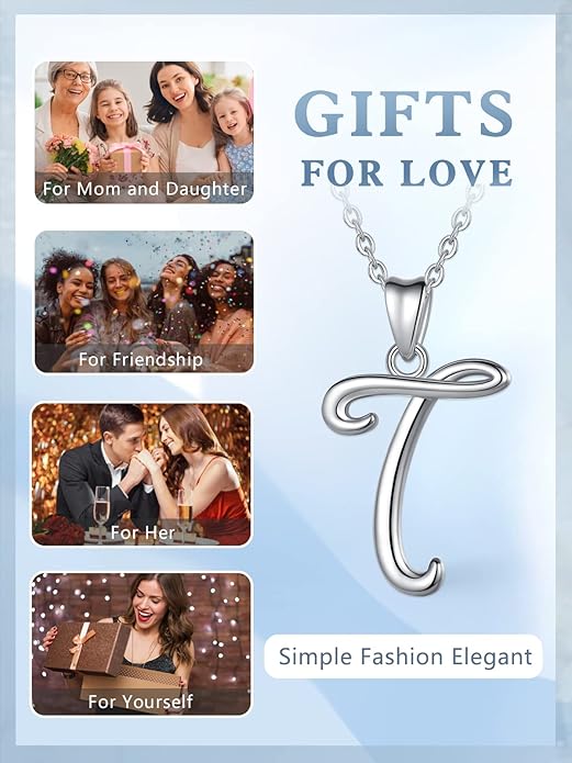 EUDORA Sterling Silver Initial Necklaces for Women, Classic 26 Letter Neckless Gifts for Girls, Sister, Mother Daughter, 18 inch Chain