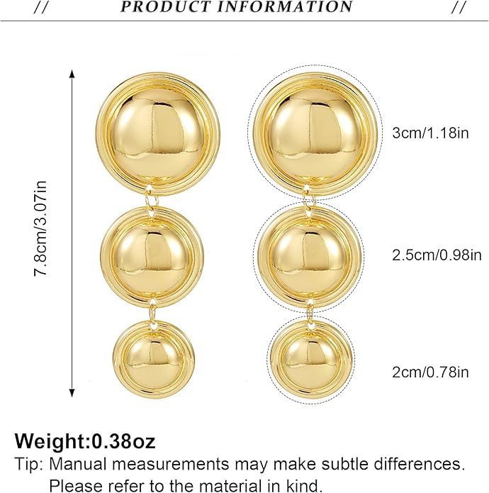 Chunky Gold Earrings for Women - Hammered Gold Plated Dangle Drop Jewelry Gifts