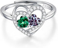 Iefil Adjustable Ring for Women - 925 Sterling Silver Double Birthstone Rings, Anniversary Birthday Gifts for Women Wife Her
