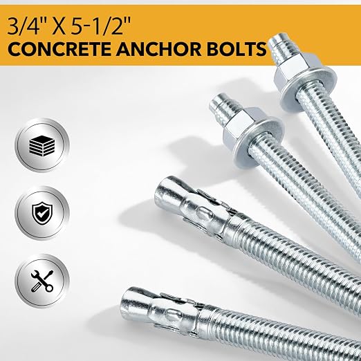 3/4" x 5-1/2" 25PCS Concrete Wedge Anchors, Heavy-Duty Cement Anchor Bolts - Image 4