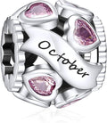 NINGAN Birthstone Charms 925 Sterling Silver Love Heart Openwork Bead for Charm Bracelets and Necklaces with 5A Cubic Zirconia, Birthday Mothers Day Jewelry Gifts Women