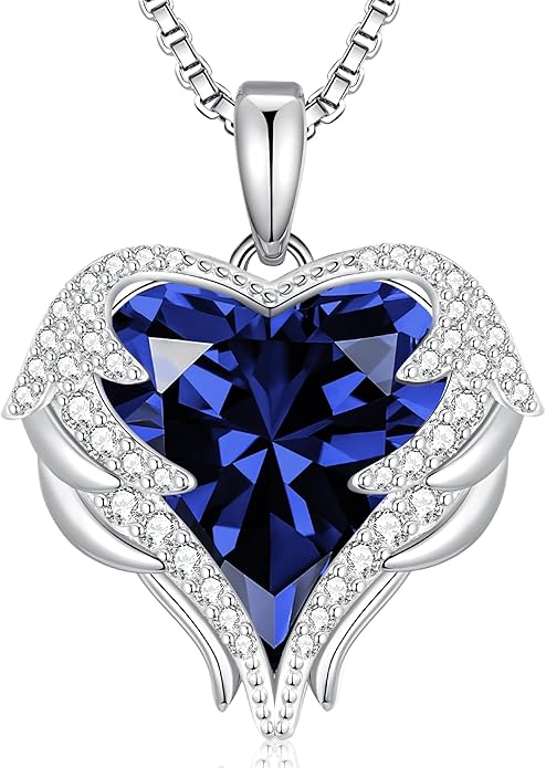 CDE Valentines Day Gifts for Women Angel Wings Necklace for Women with Birthstone, Love Heart Silver Tone/Gold Tone Pendant, Ideal Anniversary or Birthday Jewelry Gifts for Wife Girlfriend Her