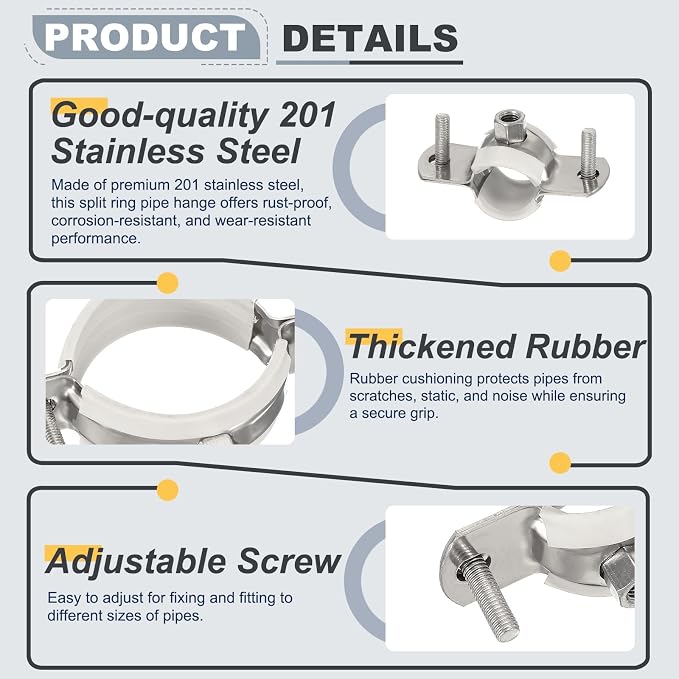 HARFINGTON 5pcs 201 Stainless Steel 2.3-2.5"/58-63mm Split Ring Pipe Hanger - Image 3
