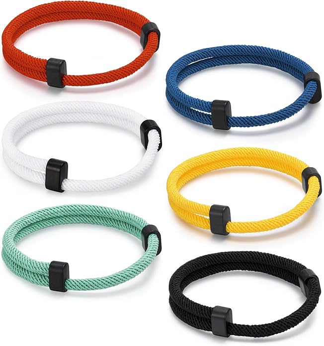 TempBeau Nautical Braided Rope Bracelets Set - 6 Pcs Adjustable Braided Cord Bracelet, Handmade Navy Marine String Bracelet with Metal Knot, Men Women Braided Bracelets Gifts