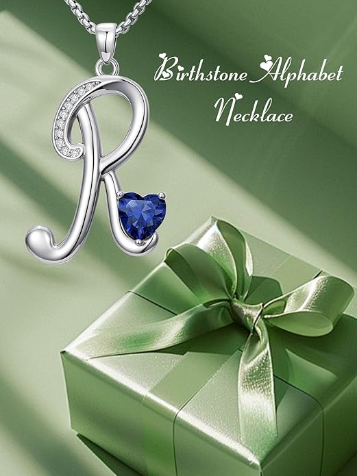 Valentines Day Gifts for Women Alphabet A to Z Initial Birthstone Pendant Necklaces for Women - 18k White Gold Plated Personalized Name Jewelry Valentine Mothers Day Birthday Gifts for Women Her Girlfriend