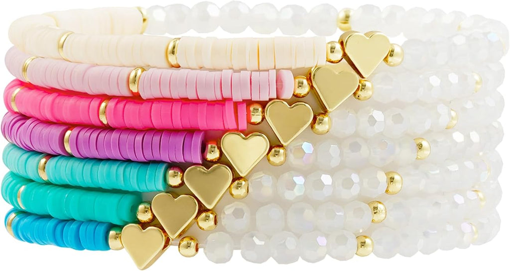 Heishi Beaded Stretch Bracelets for Women Stackable Polymer Clay Beads Bracelets Friendship Boho Summer Beach Bracelet Jewelry Set