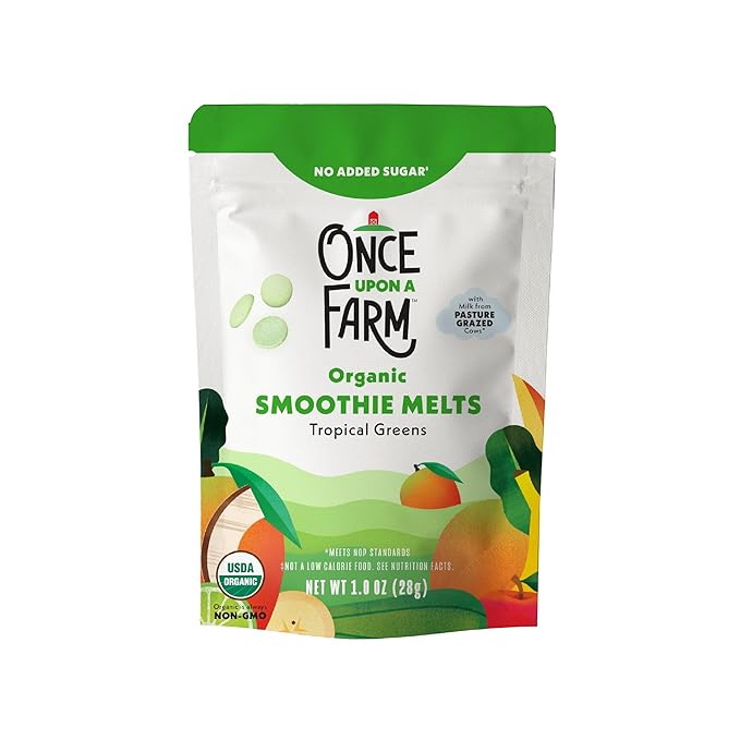 Once Upon A Farm Organic Smoothie Melts with Milk from Pasture Grazed Cows, Tropical Greens, Non GMO, Kosher, 1 Ounces (Pack of 8)