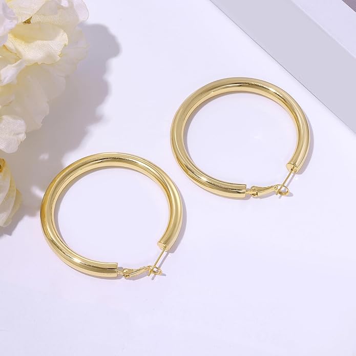 sovesi Chunky Gold Hoop Earrings for Women with 925 Sterling Silver Post, 14K Gold Plated Small Thick Gold Hoops Earrings for Women