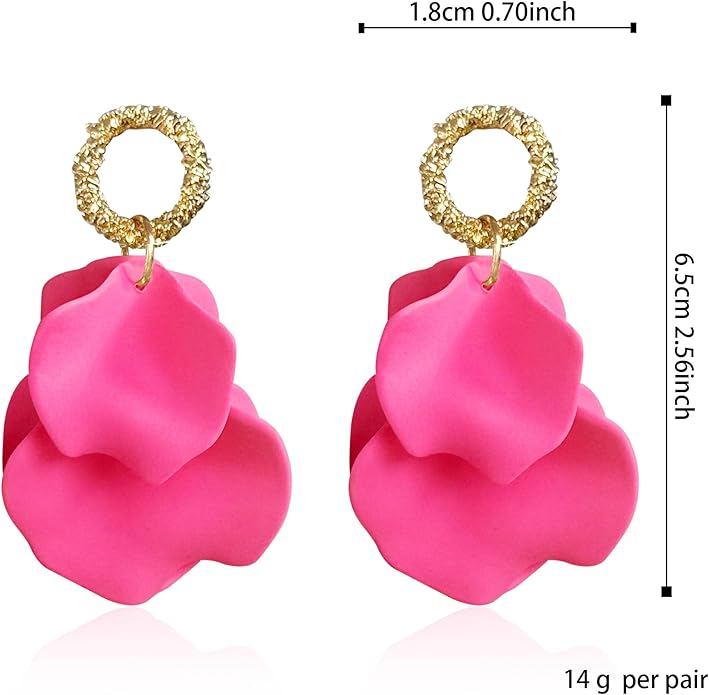 Anmpab Statement Matte Rose Flower Petal Stud Earrings for Women Dangly Floral Petal Earrings Jewelry Accessories Romantic Gifts for Her Women