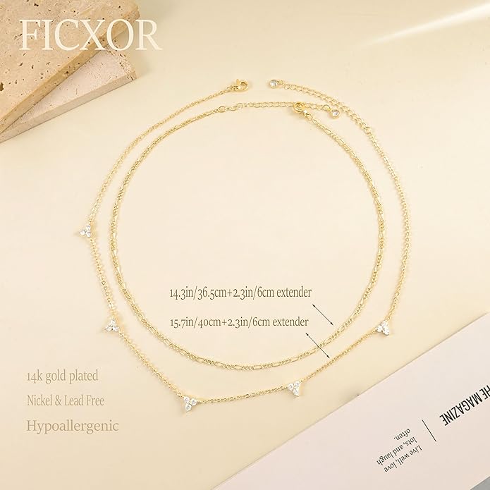Layered Necklaces for Women,Dainty 14k Gold Plated CZ Layered Choker Necklace for Women Trendy Non Tarnish Hypoallergenic Beaded Paperclip Chain Necklace Stack Women's Minimalist Gold Jewelry Gifts