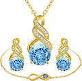 Jewelry Sets for Women-18K Gold Plated Dainty Birthstone Pendant,Trendy Necklace Earrings Infinity Bracelets Set,Ideal Jewelry Gifts for Her Mom