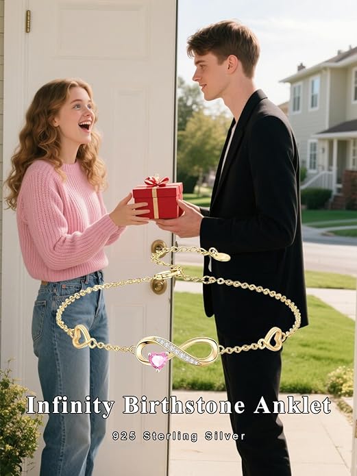 Dorunmo Infinity Heart Anklet Bracelet for Women 925 Sterling Silver Adjustable Infinity Birthstone Bracelet Friendship Jewelry Gifts for Women Birthday Christmas