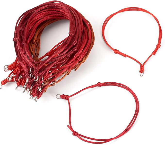 40Pcs Adjustable Braided Cord Colorful Waxed Thread Half Finished Bracelet with Jump Rings Knotting Bracelet Ropes for Wrist DIY Women Jewelry Friendship Bangle Decor 8.5-16cm Long-Red