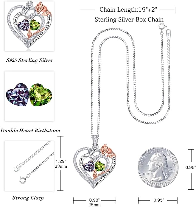 Iefil Valentines Day Gifts for Her Wife - 925 Sterling Silver Double Birthstone Necklace, Anniversary Birthday Gifts for Women, Jewelry Gift for Wife Girlfriend Mom Her