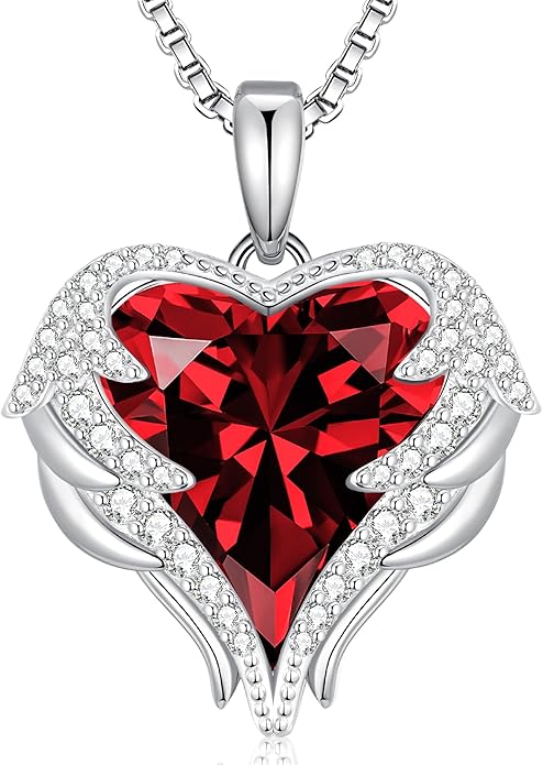 CDE Valentines Day Gifts for Women Angel Wings Necklace for Women with Birthstone, Love Heart Silver Tone/Gold Tone Pendant, Ideal Anniversary or Birthday Jewelry Gifts for Wife Girlfriend Her