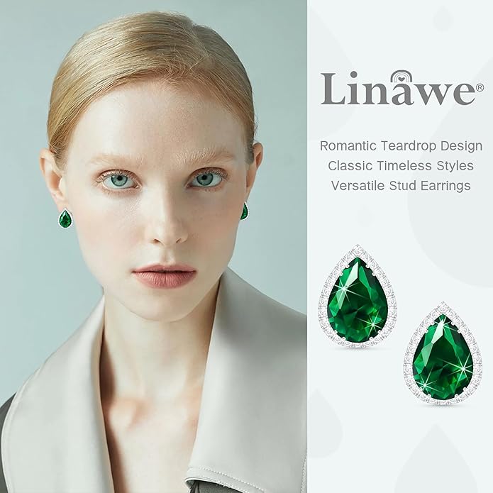Linawe Women Stud Earrings, Teardrop Diamond Moissanite Cubic Zirconia Earrings Studs Rhinestone Jewelry Gold/Silver/Rose Gold