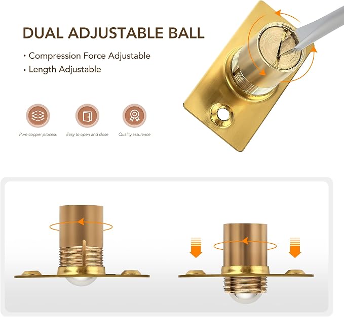 Ravinte Gold Door Ball Catch, Closet Door Latch Adjustable, 2 Pack | Solid - Image 5