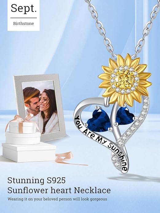 Valentine's Day Gifts for Wife 925 Sterling Silver Double Birthstone Pendant Necklaces I Love You for Always and Forever Necklace Anniversary Birthday Gifts for Wife Girlfriend Mom Her